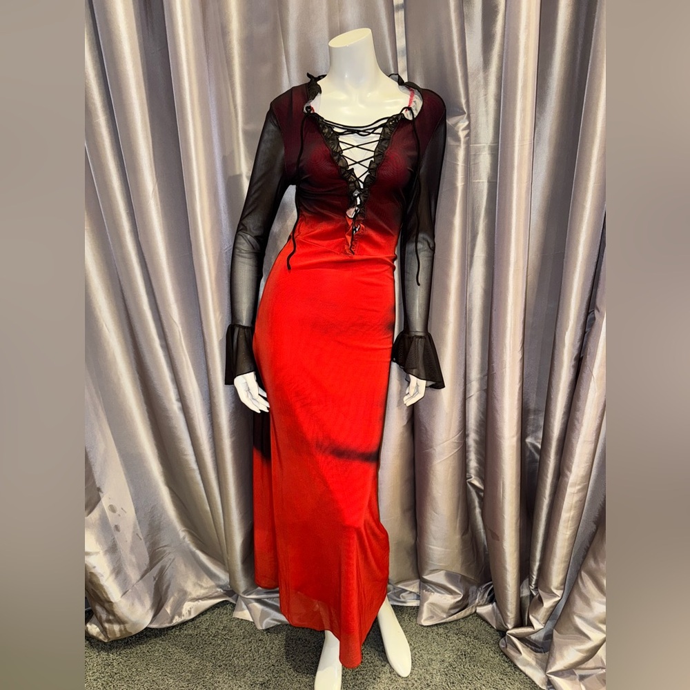 Sexy Elegant Red and Black Lace-Up Dress